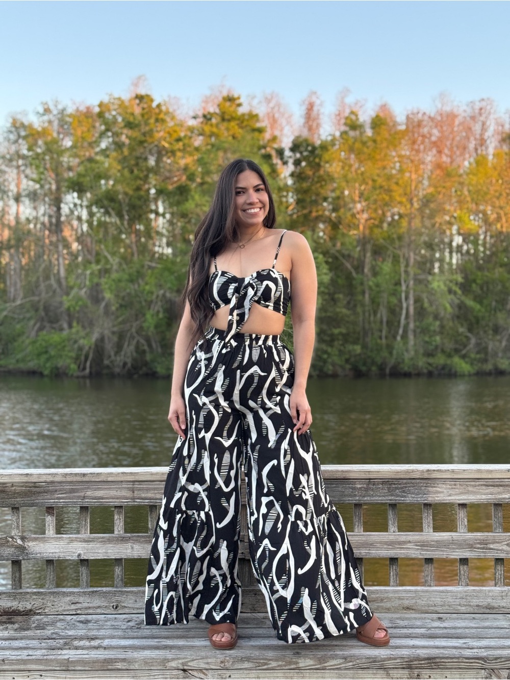 Black & White Printed Wide-Leg Jumpsuit